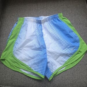 Nike | Dri-Fit Green White & Blue Spotted Lined Running Shorts XS